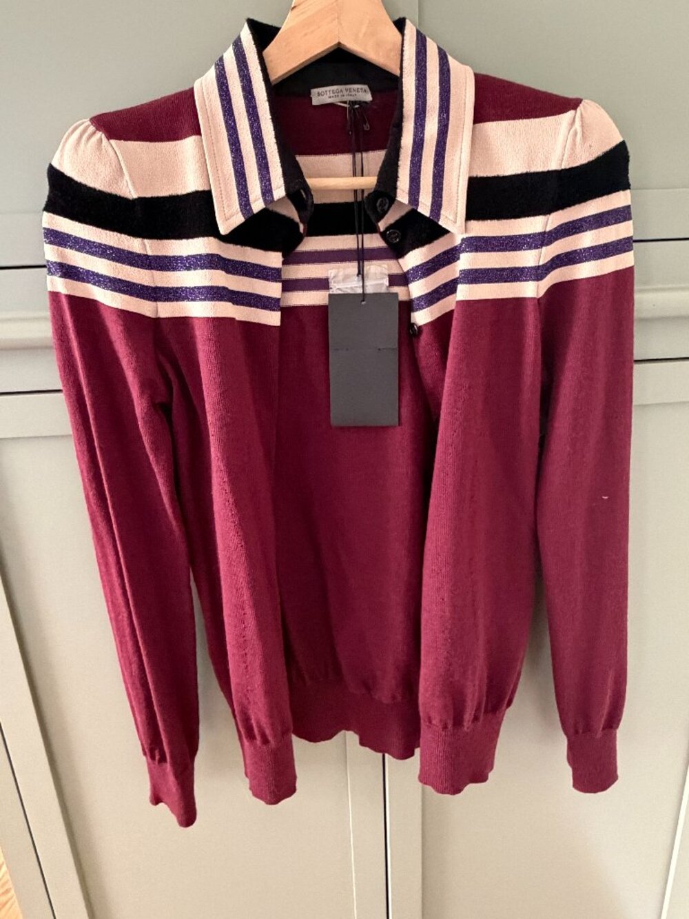 Bottega Veneta Cardigan - Burgundy & purple/cream stripes Size - 4